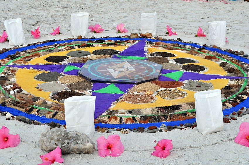 The mandalaâ€™s design was created by Jo Mooy and took three hours to assemble.