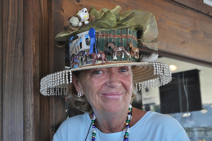 Gwen Mooney won best hat May 5 at Moore's Stone Crab Restaurantâ€™s annual Kentucky Derby party.