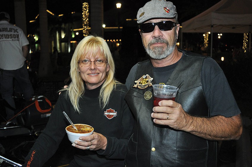 Sharon Edwards and Regis Pontiere attended a chili cook-off Nov. 17 on Lakewood Ranch Main Street. Published Nov. 22, 2012.