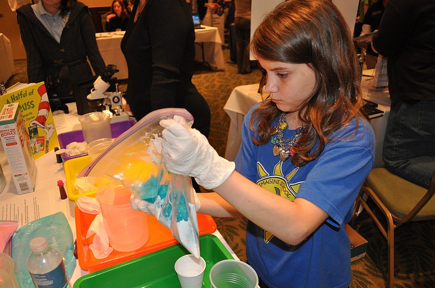 Emily Nickerson made an oobleck with boraxâ€”a creation from a Dr. Seuss bookâ€” at the Tabernacle Church and Christian School station.