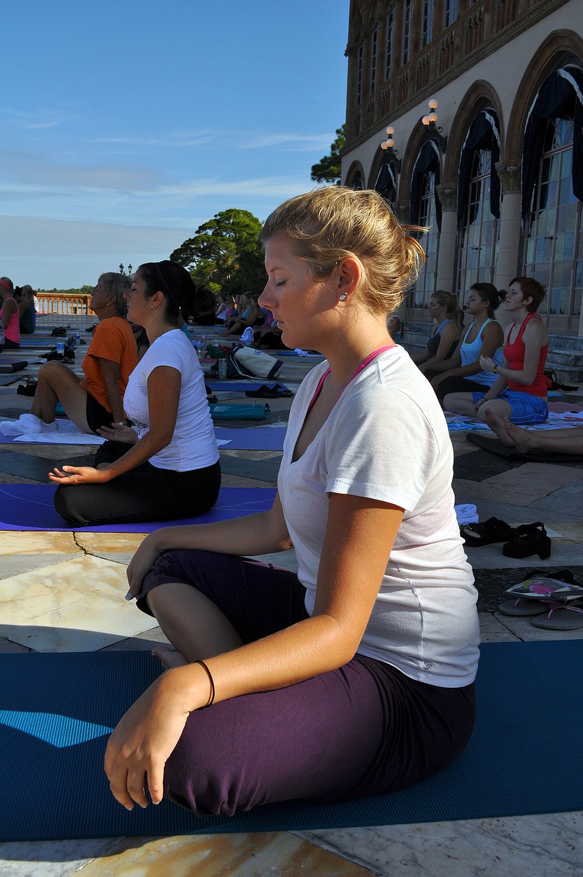 Melissa McAleese takes a moment to concentrate on her breathing.