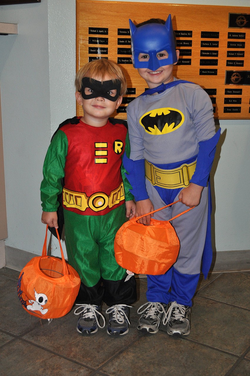 Grant, 2, and Paul, 4, Dibert dressed up as the famous superhero duo Batman and Robin.