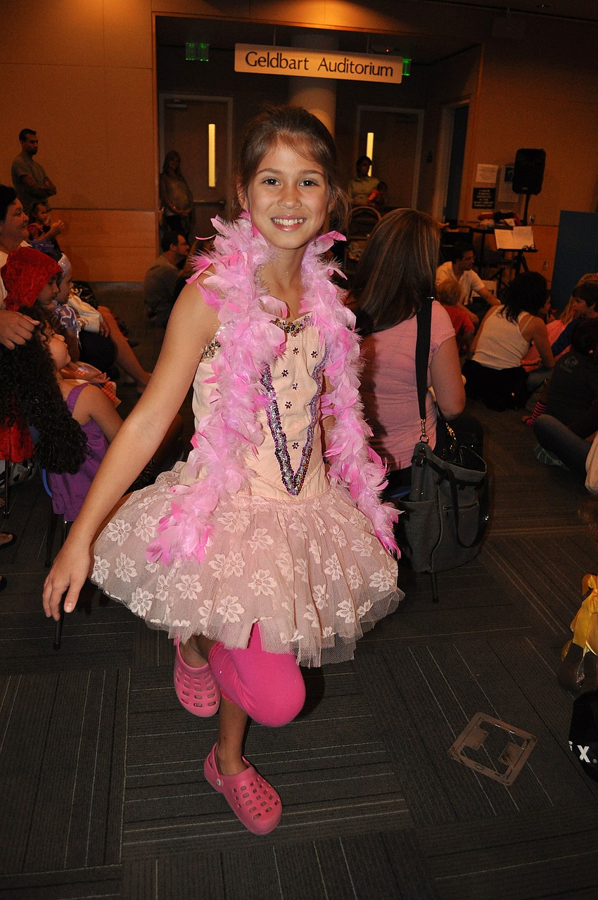 Kailey Krueger, 9, dressed as a flamingo ballerina