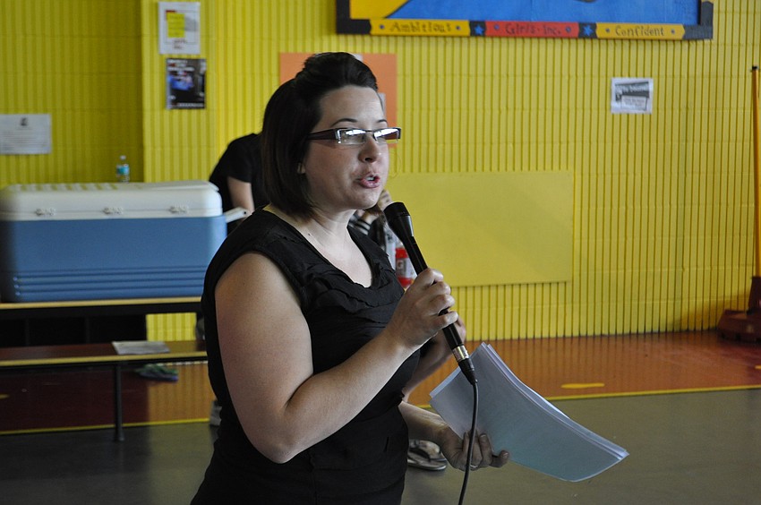 Lindsey Nickel speaks to the gym.