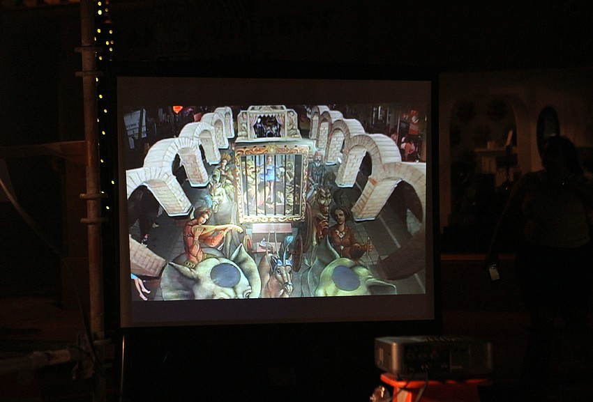 A TV screen was hooked up to a projector that showed what the chalk piece looked like in 3-D as the dancers performed.