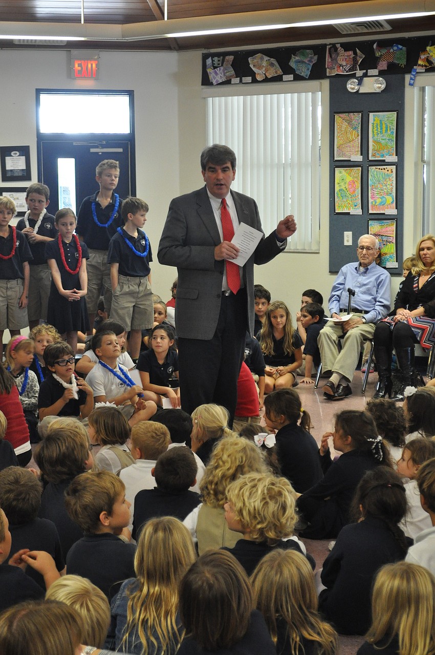 Head of School David Mahler addresses the students.