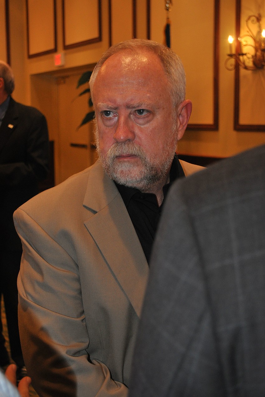 Rex Jensen took a question after his speech.