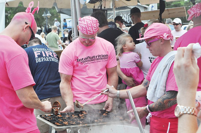The 13th annual Firehouse Chili Cook-off took place, Oct. 29, by Mortonâ€™s Gourmet Market. Firefighters wore pink for breast cancer awareness month.