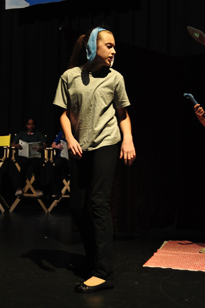 Eeyore, played by Emma Roberts, laments after Rabbit, not pictured, pulls off his tail accidentally.