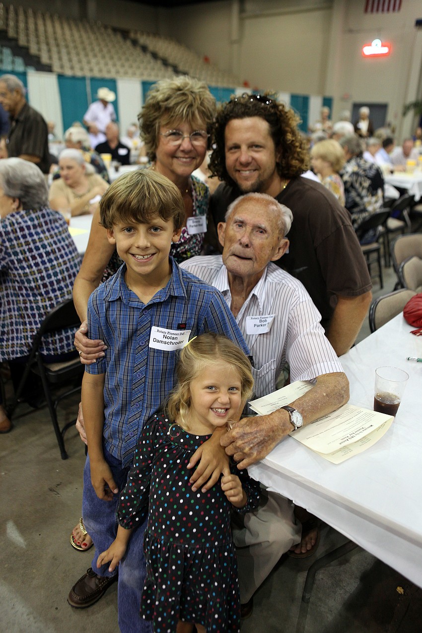 Bob Parker, Sr., 98, the oldest male â€œpioneerâ€, poses with his daughter, Brenda Parker-West, grandson, David Damschroder and grandchildren Nolan Damschroder, 9, and Josie Damschroder, 3.
