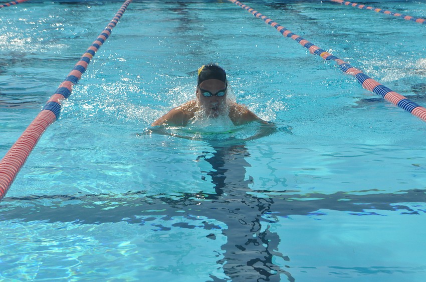 Bethany Leap takes the lead in the girls 100-yard breaststroke.