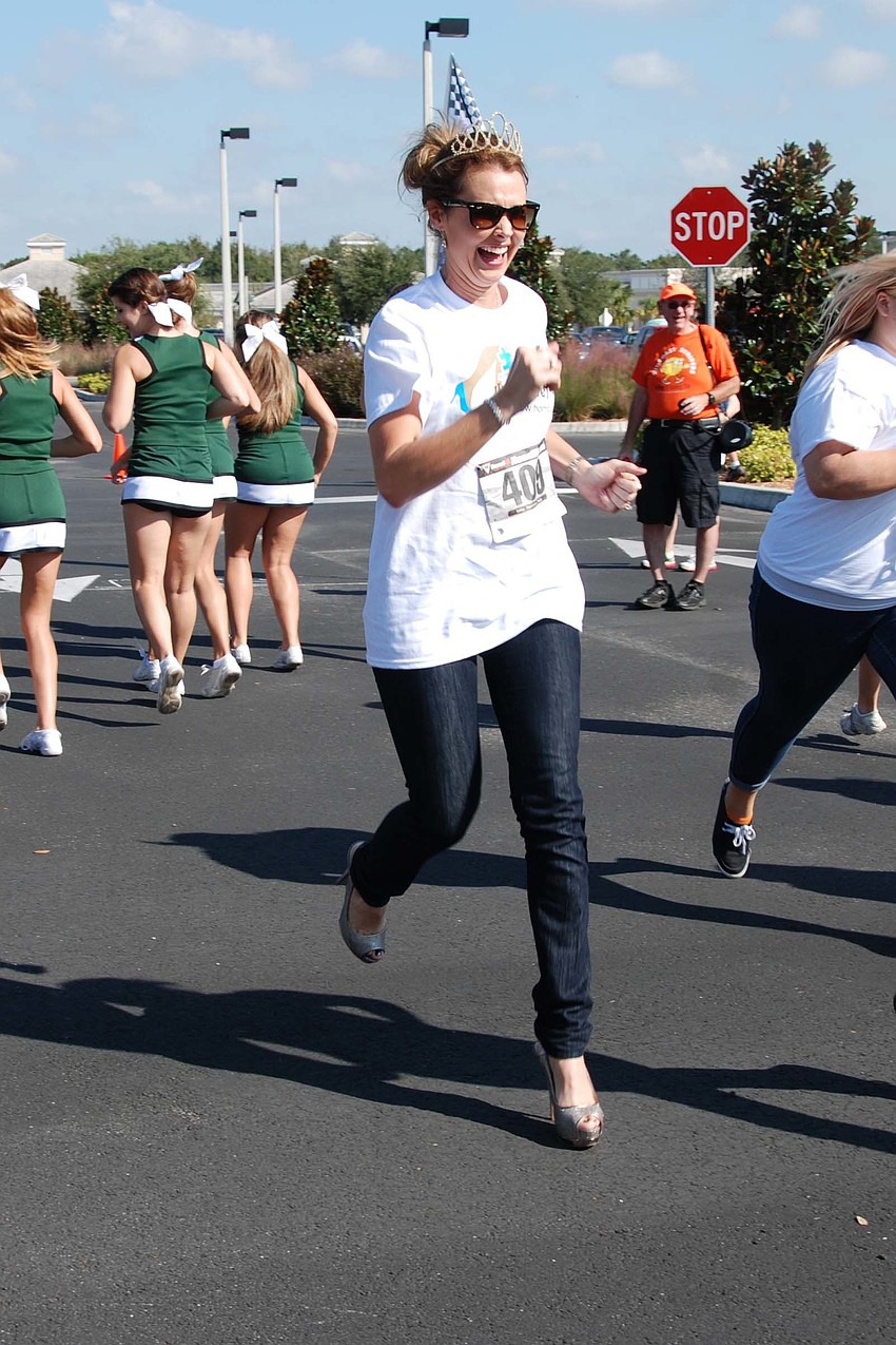 Participants raced in high heels.