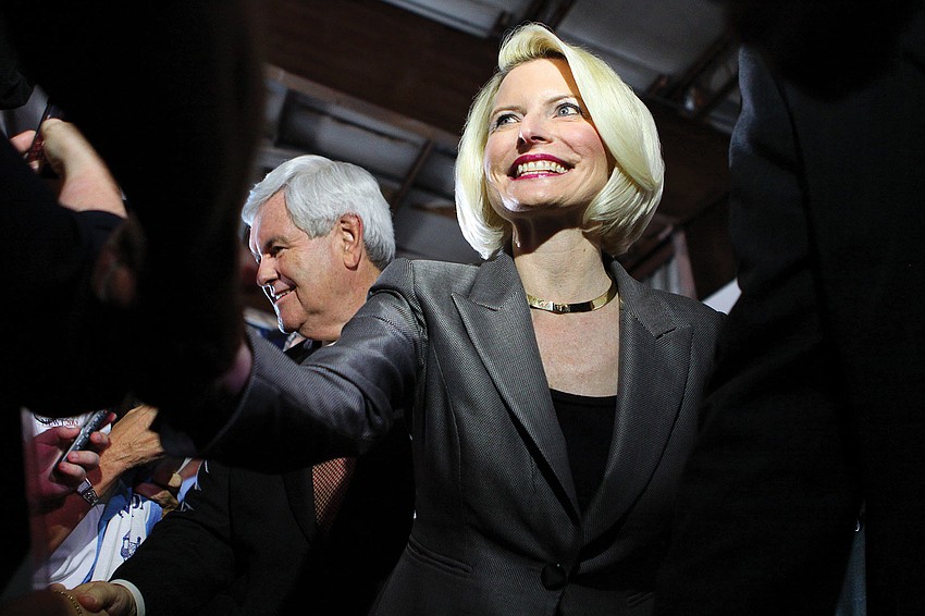 Callista Gingrich wore a big smile as she shook supporters' hands.