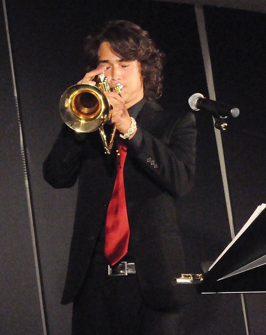 Tyler Oswald performed on the trumpet at Booker High School.