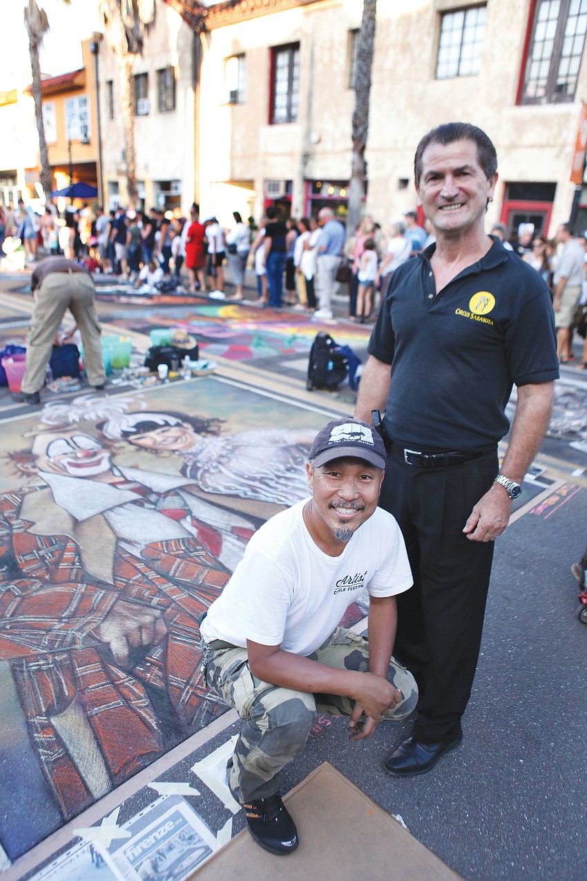 Tomoteru Saito and Pedro Reis in front of Saito's piece, 