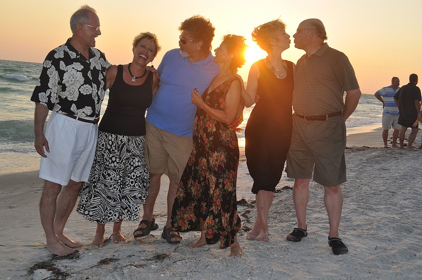 Jeff and Susan Kitzsteiner, Steve and Nancy Hadgisaba and John and Annette Rissman participated in a vow-renewal ceremony June 13 at Casa del Mar.
