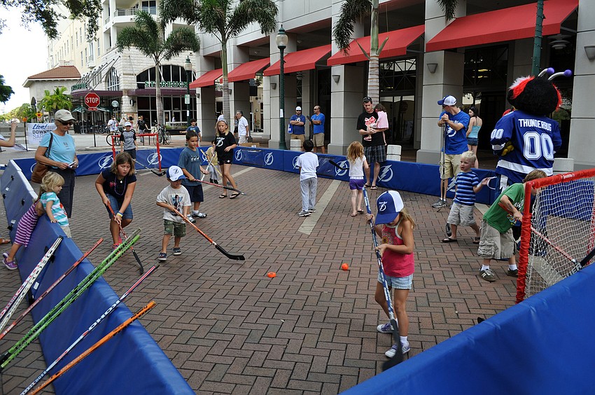 The Tampa Bay Lightning Rolling Thunder Tour took over Five Points Park Saturday, Sept. 29 with games of corn hole, prizes and a mini street hockey rink.