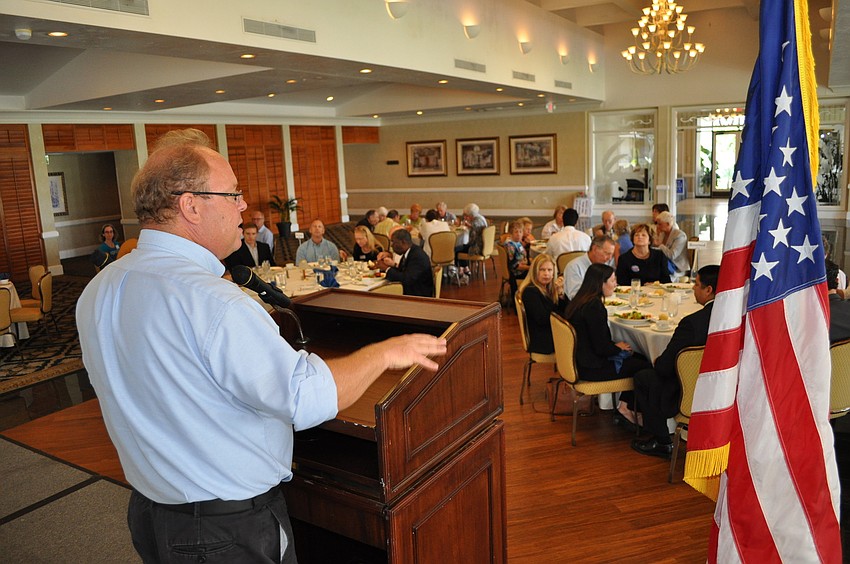 Keith Fitzgerald, Congressional candidate for newly formed 16th District, Tuesday, October 9, speaks at the Longboat Key Democratic Club luncheon.