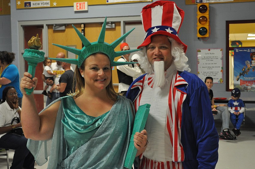 Betsy Bickel, a Freedom Elementary third grade teacher, and Kent Perl showed American spirit at the Character Dance.