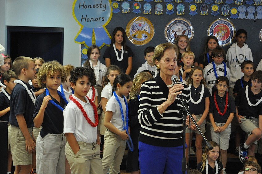Head of Lower School Wendy Pearre addresses students.