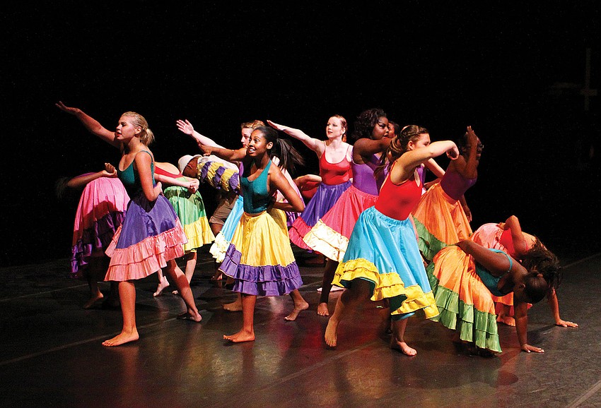 Booker High School VPA Dance students perform â€œEstas Conmiga, Unidoâ€ during its spring dance performance inside Booker High School Auditorium. The show included nine pieces, two of which were choreographed by VPA students.