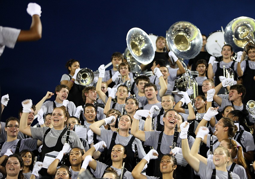 The Braden River band members have fun playing and chanting along to fight songs.