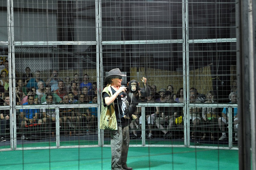 Pam Rosaire introduces the crowd to her chimpanzee, Chance.