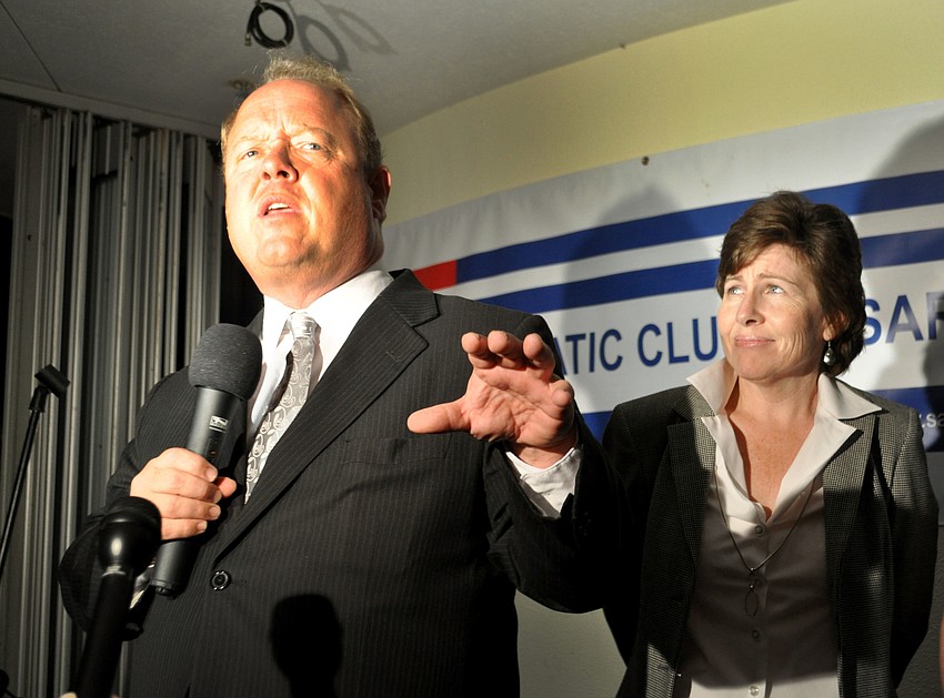 Keith Fitzgerald and his wife, Angela during his concession speech.