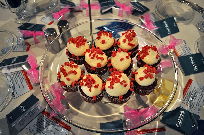 Each table had a platter of red velvet cupcakes in honor of National Wear Red Day.
