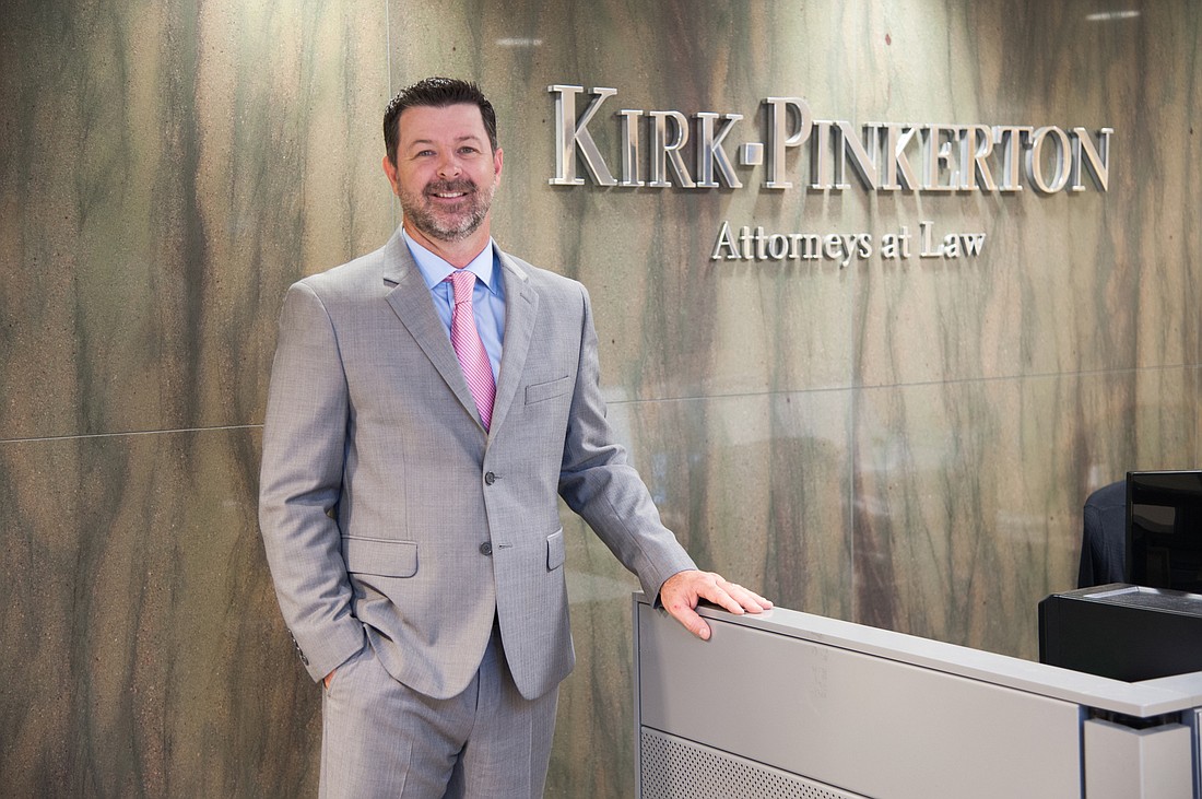 Lori Sax. Jeffrey Guy joined Sarasota law firm Kirk-Pinkerton PA four years ago.