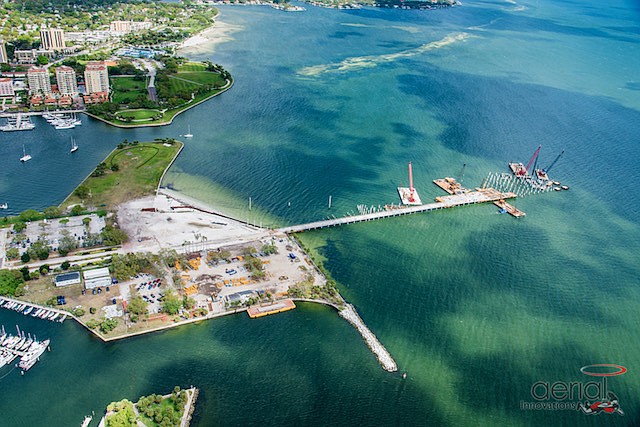 An aerial view of the site of the new St. Pete Pier site taken in March 2018. Photo courtesy of Skanska, USA.