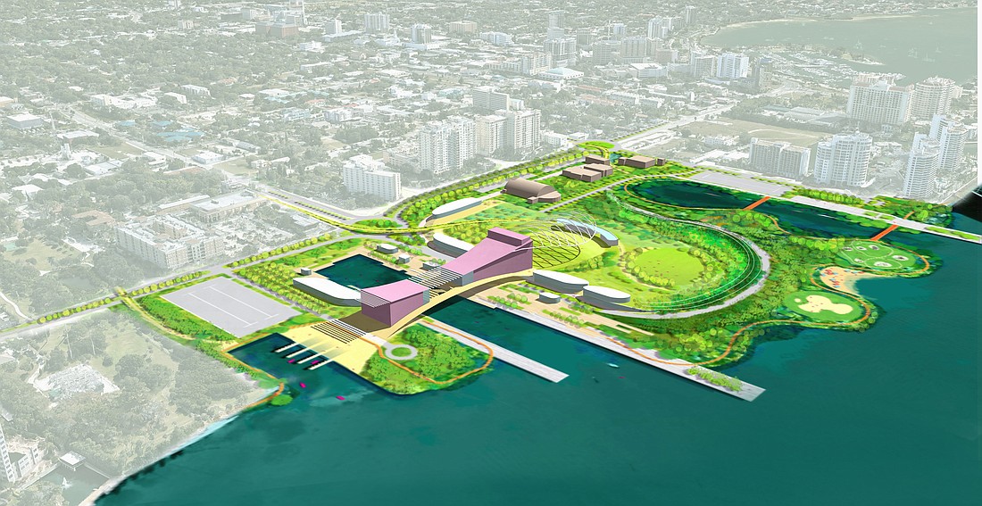 Boston-based design firm Sasaki has produced a conceptual master plan for a city-owned, 53-acre tract that is currently home to the Van Wezel Performing Arts Hall and other venues.