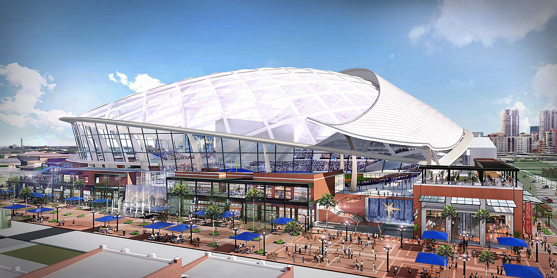 A rendering of the Tampa Bay Rays&#39; proposal for a new ballpark in Ybor City, Tampa. Photo courtesy of Brock Communications.