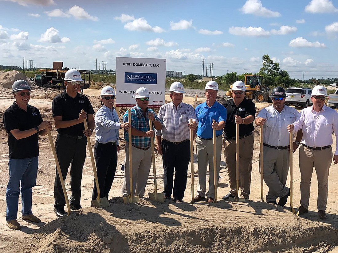 A ceremonial groundbreaking for the Newcastle Aviation headquarters was held July 10. It is scheduled for completion January 2019.
