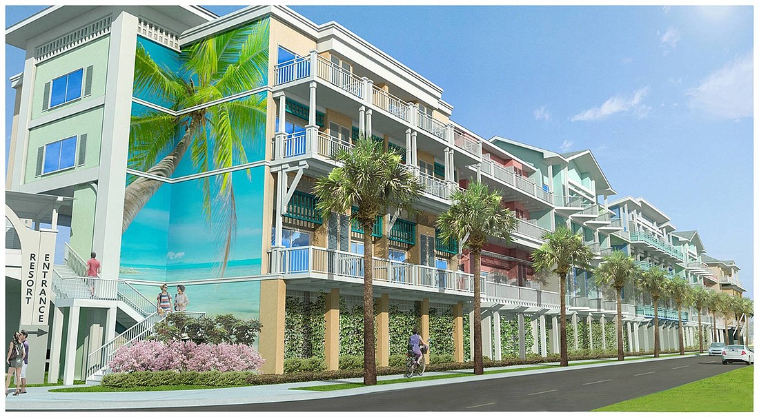 A 2018 rendering of the Margaritaville resort on Fort Myers, constructed by Deangelis Diamond.