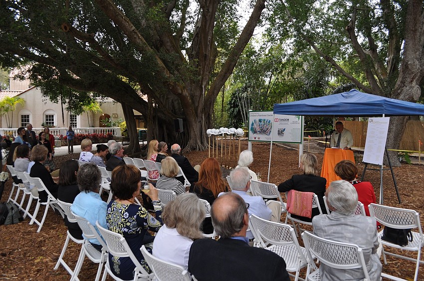 A small group involved in the creation of the Selby Gardens Childrenâ€™s Rainforest Garden attended a reception Wednesday, March 20, underneath the Banyan trees.