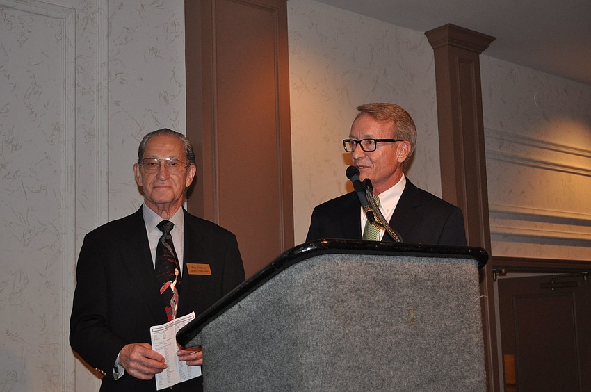 Chairmen Bert Fivelson and John Halstead speak to the crowd.