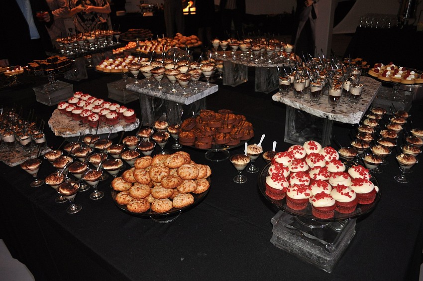 A table of decadent desserts.