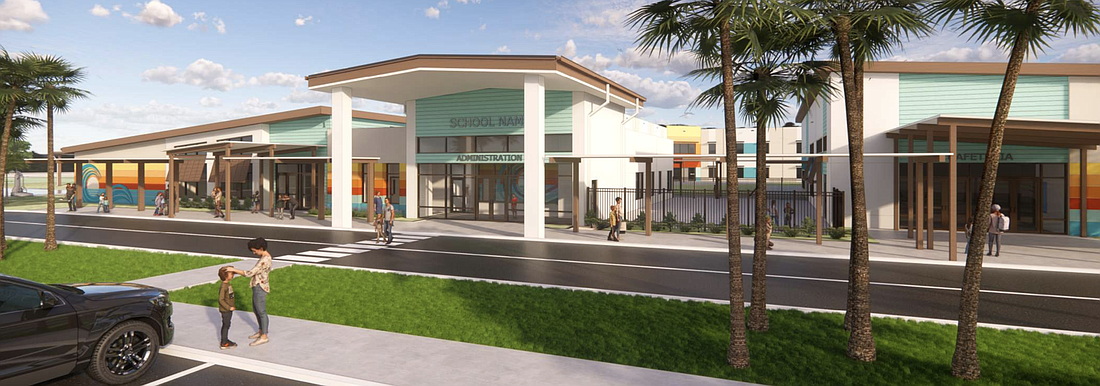 The new design is inspired by the sun rising over the ocean, BRPH said. Rendering courtesy of BRPH/Volusia County Schools