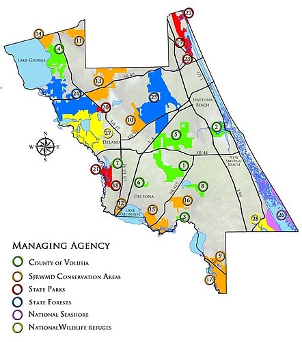 A map showing the conservation lands in Volusia County. Courtesy of Volusia County Government