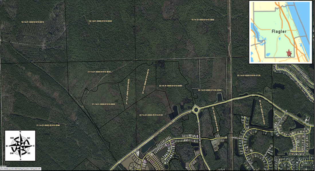 A map showing the impacted parcels within Flagler County's Hunter's Ridge DRI. Courtesy of Flagler County