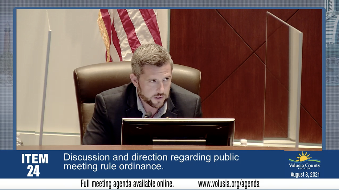 Volusia County Councilman Danny Robins said the time restriction on public participation is not meant to silence. It's a matter of efficiency, the councilman said. Screenshot courtesy of Volusia County Goverment