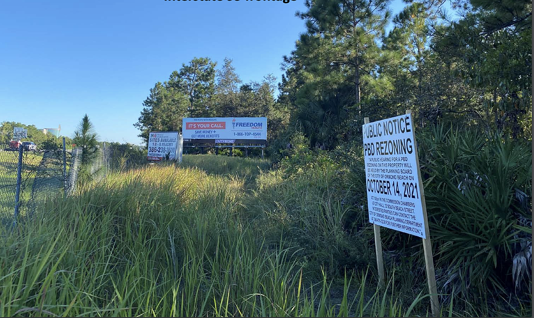 A public notice sign along I-95 for the All-Aboard Storage project at 295 Interchange Blvd. Photo courtesy of the city of Ormond Beach