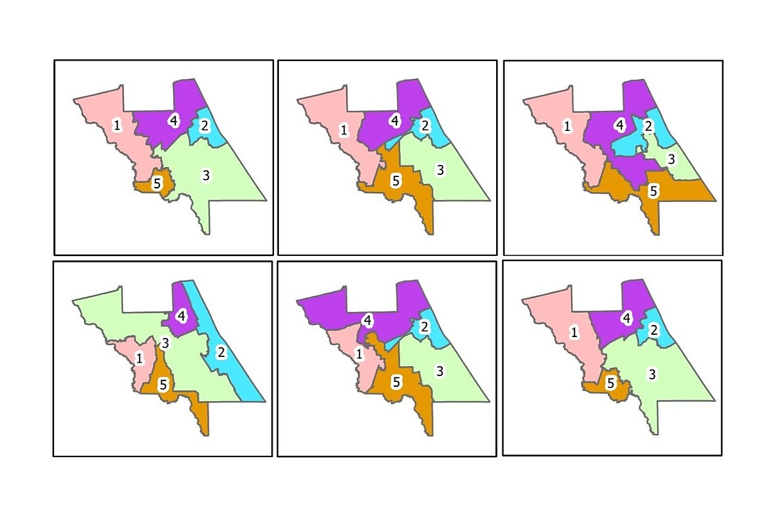 The 6 proposed redistricting maps for the Volusia County Council. Courtesy of Volusia County Government