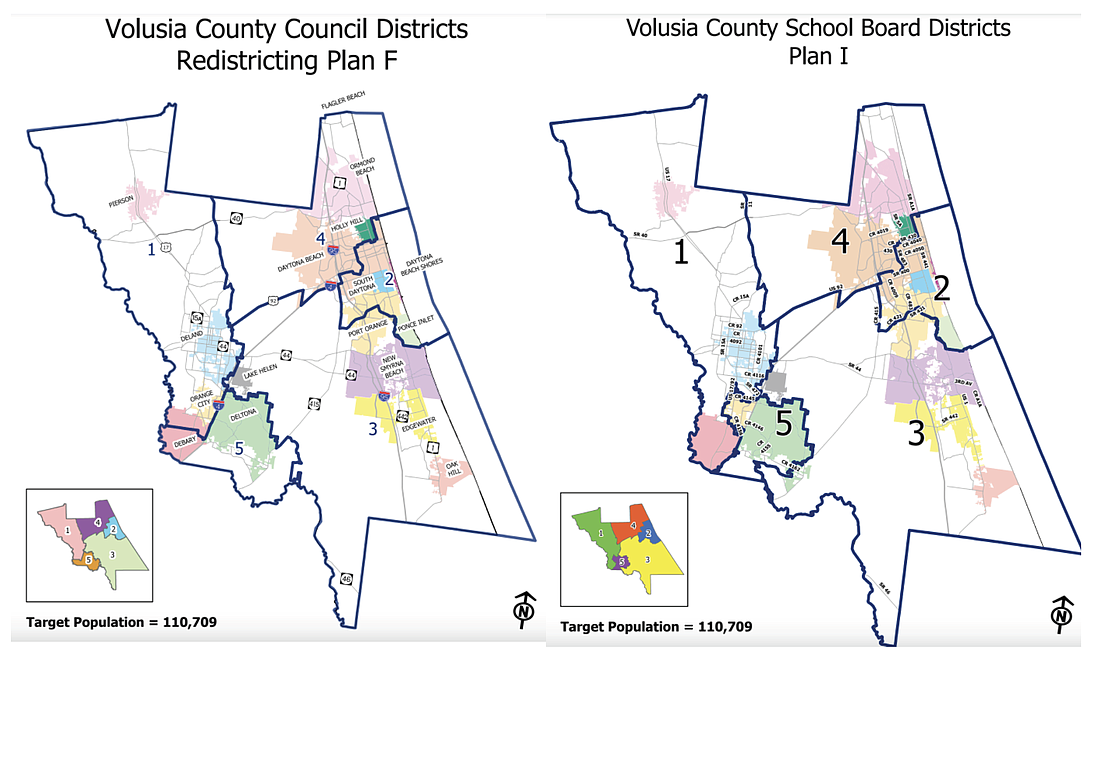 Redistricting plans have been narrowed to "F" and "I." Courtesy of Volusia County Government