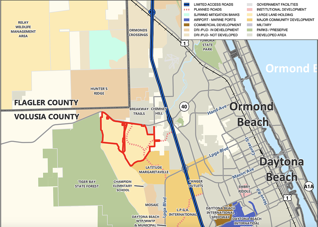 A map showing Avalon Park's size in relation to nearby communities. Courtesy of the city of Daytona Beach