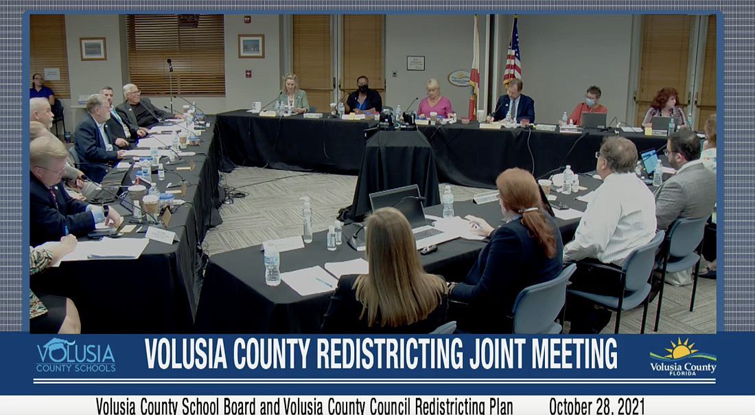 The Volusia County Council and the Volusia County School Board held a joint meeting to discuss redistricting on Thursday, Oct. 28. Screenshot courtesy of Volusia County Government