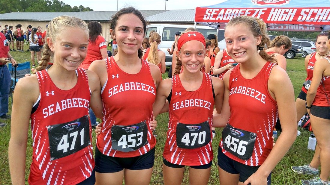 Seabreeze's Mackenzie Roy (471), Ella Chandler (453), Ariana Roy (470) and Nickole Dane (456) at the Spikes & Spurs Classic earlier this season. Photo by Brent Woronoff