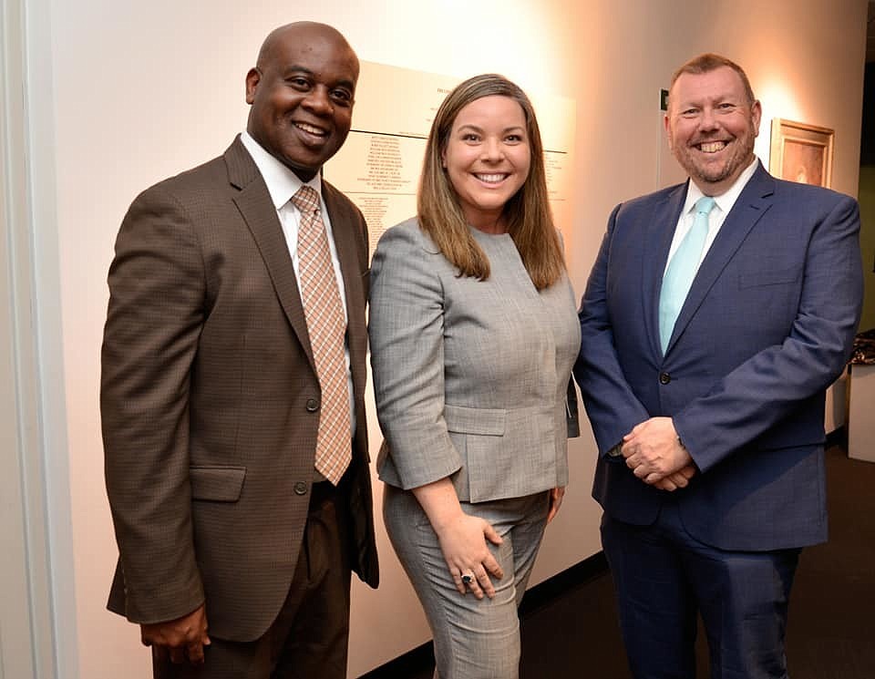 Daytona Beach Mayor Derrick Henry; Katherine Miller, president of the MOAS Board of Trustees; and Andrew Sandall, executive director of MOAS. Courtesy photo