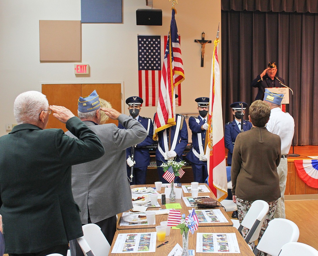 Members of the Embry-Riddle ROTCÂ color guard present the colors. Courtesy photo